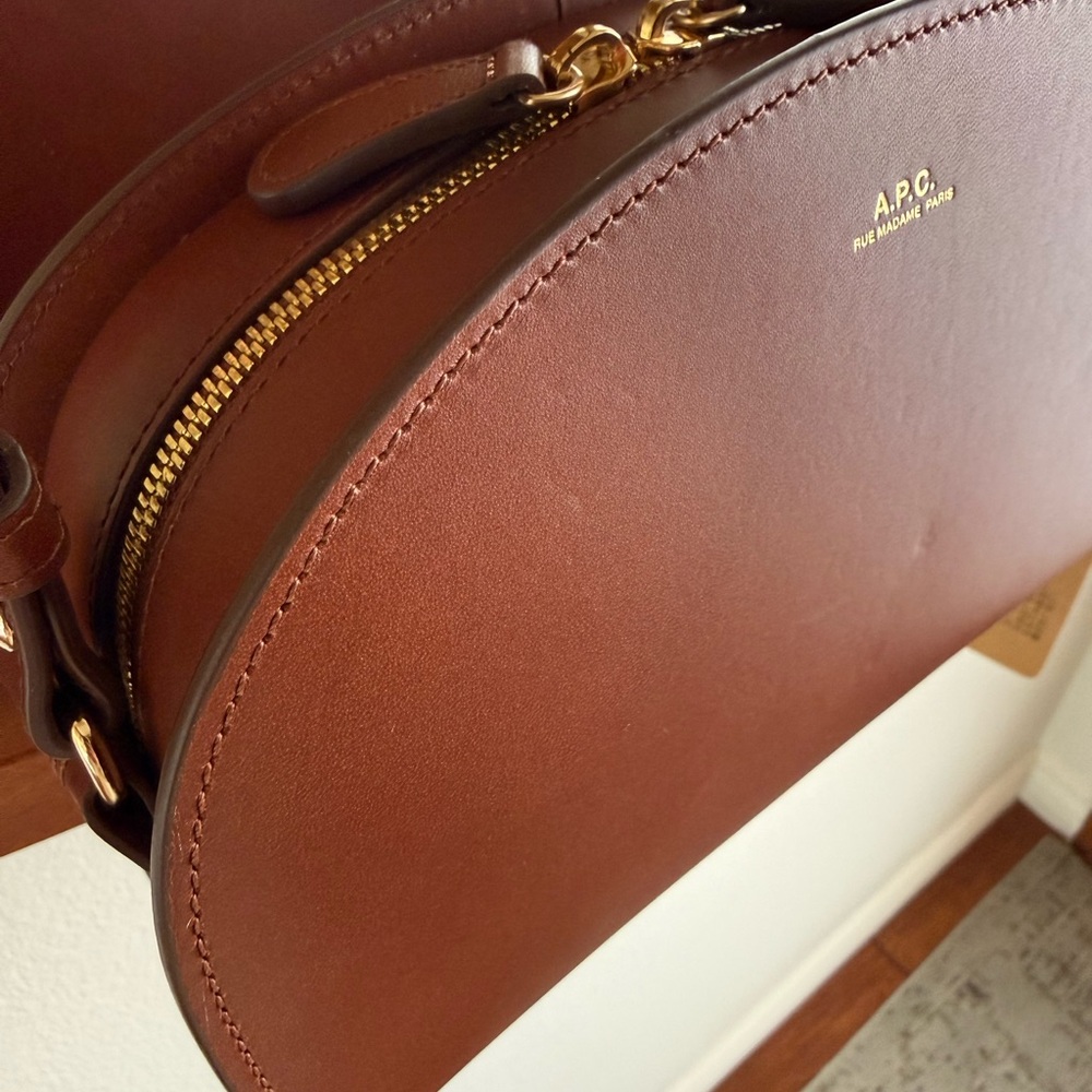 A.P.C. Tan Leather Demi Luna (Half Moon) Crossbody Bag NWT - Picture 2 of 11